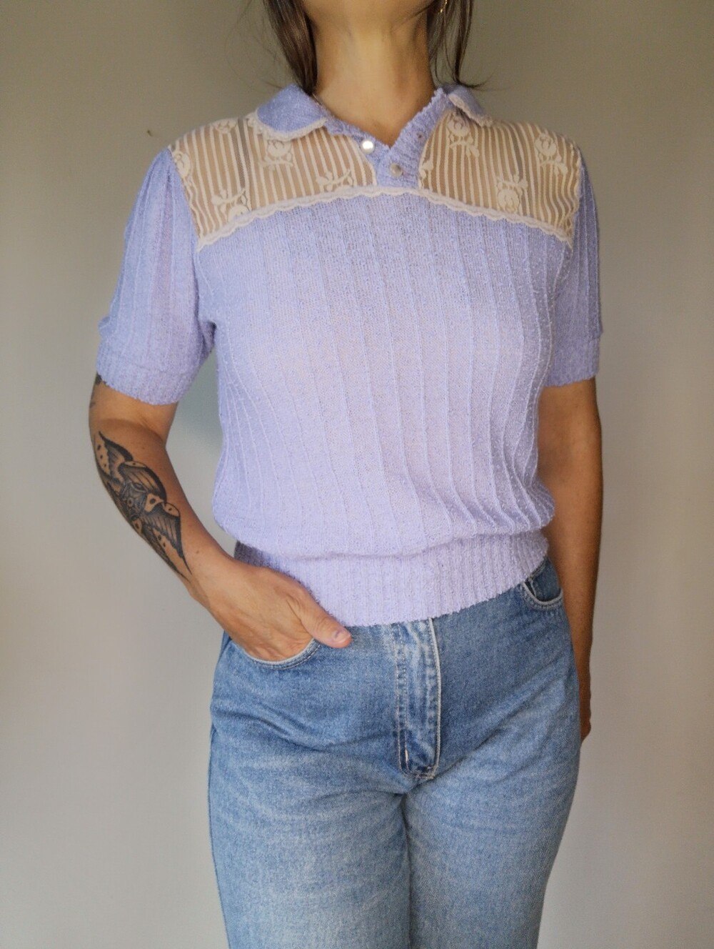 70s Lavender Lace Sweater